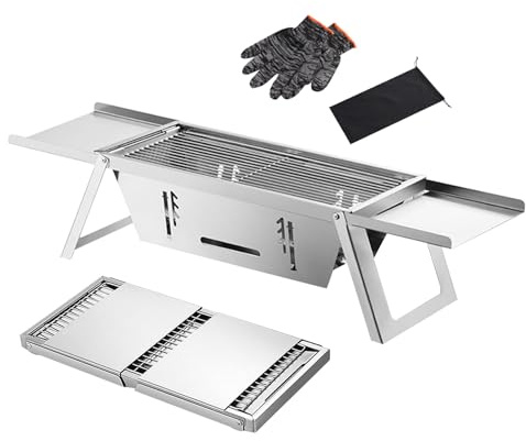 Acunny Tragbarer Holzkohlegrill, faltbar, tragbarer Campinggrill, Edelstahl-Grill, Design für Küche im Freien, Garten, Tisch, Balkon, Picknick