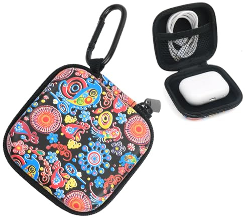 Hard EVA Shockproof Earbud Case Carrying Cover Headphone Organizer Bag with Zipper,Carabiner Clip& Velvet Lining for AirPods/Galaxy Buds/Sony (Jellyfish)