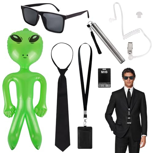 Zidoley Agent Kostüm Zubehör 6Stück, In Black Agenten Ausrüstung, Men Geheimagent Kostüm Zubehör, Halloween Karneval Rollenspiele