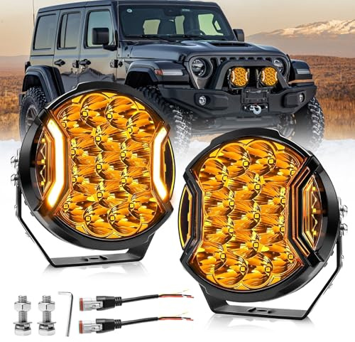 Chelhead Projecteurs LED 7 4x4 Ambre avec DRL Ambre IP68 9–36V, Lot de 2 | Éclairage latéral, connecteur DT étanche et faisceau longue portée pour une visibilité optimale sur route et en tout-terrain