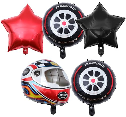 Rennwagen Helm Ballon aus Aluminiumfolie, 1 Satz für Junge Mädchen | Retro, Stilvoll und Niedlich, Bedruckt mit Rennmotiven, für Geburtstagsfeiern, Fotowände