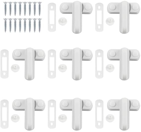 HECHKJ 8 Piezas Cerradura de Ventana de Aluminio Blanco, Cierre en T Blanco Antirrobo, Serrature per Finestre con Tornillos, Bloqueador de Puerta PVC para Ventanas de Madera y Compuestas