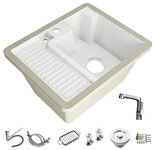 Lavandino Bagno, con Asse per Il Bucato, Installazione a Incasso, Lavatoio Ceramica, per Bagni, Servizi Igienici, Balconi(470mm/18.5in)