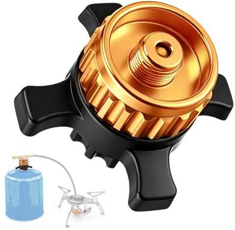 HX-uuyjno Adaptateur pour Cartouche de Gaz, Adaptateur de Cartouche de Gaz, Adaptateur Bouteille, Connecteur de Réchaud pour Camping et Cuisine Portable (Doré)
