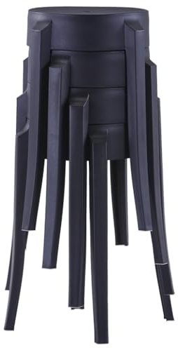 Fengshui Lot de 4 tabourets empilables en plastique noir | Pour l'intérieur et l'extérieur, facile à nettoyer, peu encombrant, charge jusqu'à 110 kg