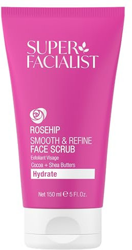 Super Facialist Rosehip Hydrate, Brighten & Refine Face Scrub - Delicate Cleanser & Exfoliator with Shea Butter & Cucumber Oil for Sensitive Skin, Gentle Face Care, Vegan Friendly, 150ml