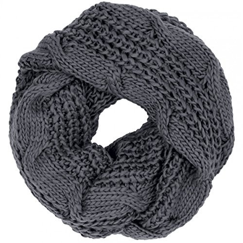 Caspar SC243 Damen Grob Strick Loop Schlauchschal Schal mit Zopfmuster extra gross und warm, Farbe:grau meliert