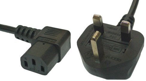 electrosmart 2m Black Mains Power Cable with 90 Degree Right Angled Kettle Type IEC Socket