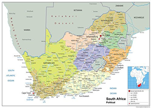 Politische Wandkarte Südafrika, Papier, laminiert [GA] a1
