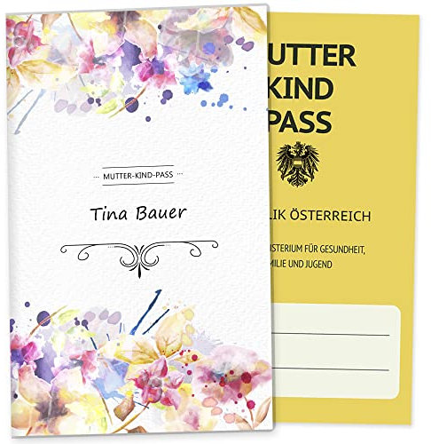 OLGS Mutter-Kind-Passhülle aus Kunststoff Österreich personalisierbar Florentina Blumen Pastell Schwangerschaft Schutzhülle MuKipass, personalisiert