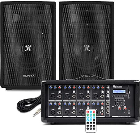 Band PA System Kit with Vonyx SL8 Passive 8 Speakers & Power Dynamics PDM-C805A Mixer Amplifier - Portable Live Audio Setup for Singers, Pub Gigs & Small Church Events