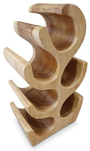 Kinaree Massivholz Weinregal für 6 Flaschen - 50cm freistehendes Flaschenregal in Baum Form aus einem Stück massiver Akazie (Suar) in rustikaler Optik