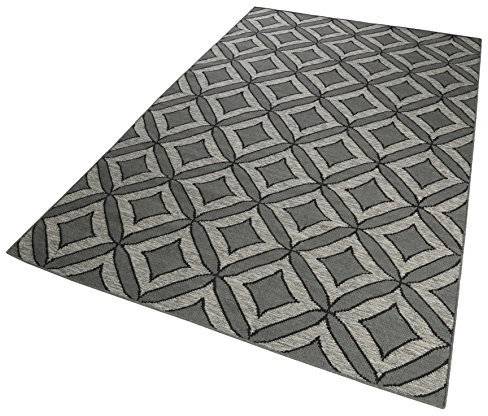 Esprit Home I Handweb Kurzflor Teppich/Läufer aus Wolle für Wohnzimmer, Flur, Schlafzimmer I Kian Kelim ESP-6023-03 | Grau Silber | (160 x 230 cm)