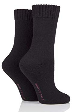 SockShop Ladies Cushioned Boot Socks - Wool Mix Striped & Plain in a 2 Pair Multipack for Outdoors, Hiking & Walking