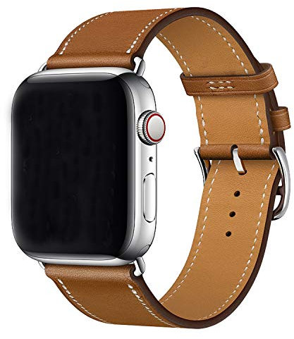 X-Cool Cinturino compatibile con Apple Watch 42 mm 44 mm 45 mm, in pelle marrone singolo giro, cinturino di ricambio per iwatch serie 7 Se/ 6/5/4/3
