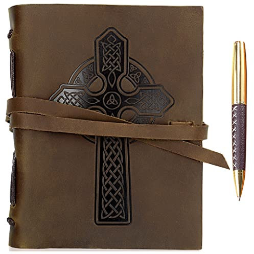 Leder Notizbuch A5 Tagebuch Journal Geprägt Keltisches Kreuz Handgemacht Reisetagebuch, Vintage Notebook Für Männer Frauen Antiken Rustikalen Echtes Leder 21X15Cm Skizzenbuch Travelers Notebook