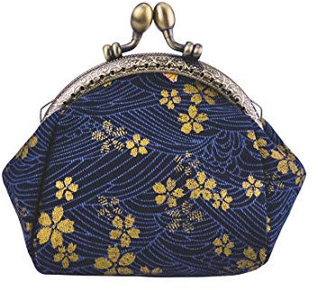Oyachic Floral Porte Monnaie Flower Coin Purse Portefeuille Fermoir Clic Clac Vintage Femme Fleuri Pièces Pochette en Toile(Bleu Marin)