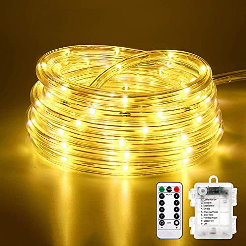 Eruibos Van 10M 100 LEDS Lichterschlauch Batterie, Schlauch Außen mit Fernbedienung und Timer, IP65 Wasserdicht, 8 Modi und dimmbar Lichterkette Innen Strom für Weihnachten, Schwimmbad Deko 5.5mm