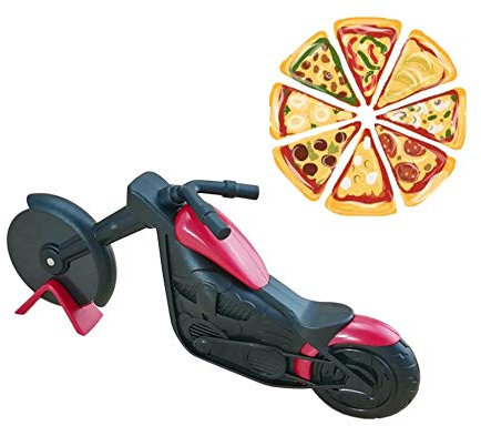 1 x Motorrad-Pizzaschneider, Pizzaschneider, Motorrad-Pizzaschneider, Roller, Edelstahl-Pizza-Messer mit Ständer, Küchenhelfer, kreatives Geschenk