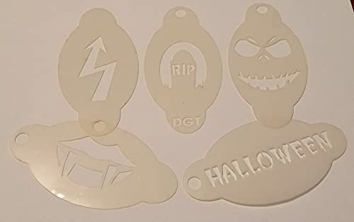 5 plantillas de pintura facial de Halloween Lightning RIP con cara de calabaza colmillos de Halloween (5 diseños diferentes)