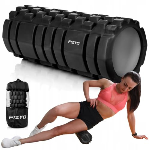 FIZYO Faszienrolle 33x14 cm – Foam Roller mit Noppen für Rücken & Beine | EVA Massagerolle mit 3 Massagezonen, mittlerer Intensität für Rücken, Waden, Oberschenkel & Selbstmassage, Schwarz