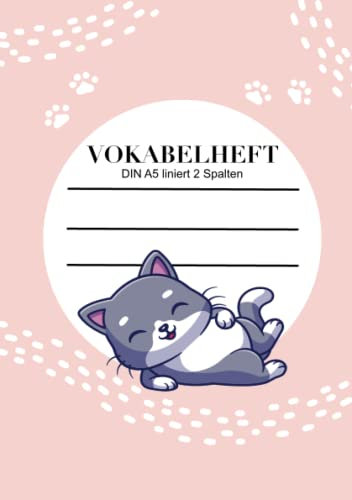 Vokabelheft DIN A5 2 Spalten liniert: Vokabelheft zum Sprachen lernen für Schule + Studium | Fat Funny Cat 01