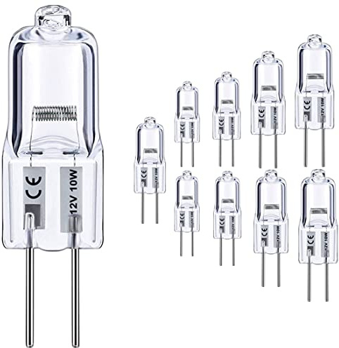G4 Halogen Bulb, 10 Pack 12V 10W Bi-pin Base, High Output 150LM 3000Hrs Long Lifetime, Dimmable, CRI100 & 2800K Warm White, for Cabinet Light Bulbs