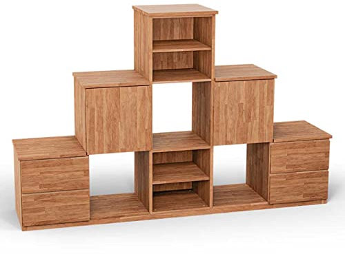ben+camilla.com Square Massivholz Pyramiden-Regal | Regalwürfel-Set Amsterdam | 182,8 x 117,6 x 40 cm in Kernbuche | mit Türen und Schubladen