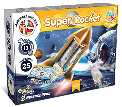 Science4you Super Raketenwerfer - Rakete Bausatz mit 13 Experimenten für Kinder, Baue Deine Eigenen Wissenschaftlichen Raketen, 20 Meter hoch, Spiel, Geschenk für Jungen und Mädchen ab 8 Jahren