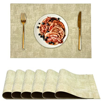 Abwaschbar Platzdeckchen Satz 6er PU Material Hitzebest?ndig Antifouling hochtemperaturbest?ndige, waschbare Tischset f¨¹r K¨¹Che Speisetisch Restaurant Hotel 43cmx30cm (Beige)