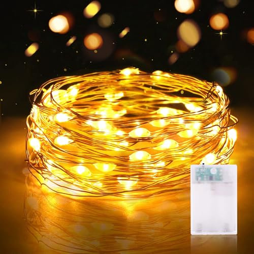 Vacoulery Lucine Led Decorative a Batteria 3 Metri 9.85FT 30LED Luci Stringa Led a Batteria Ghirlanda Luminosa Interni Esterni per Natale Casa Feste (1 Pezzo, Bianco Caldo)