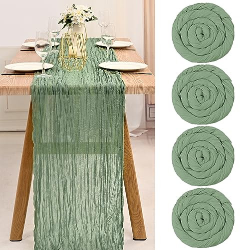 Teruntrue 4 Stück Käsetuch Tisch Läufer Salbei Grün Tisch Läufer, Rustikale Gaze Tisch Läufer Tischdekoration für Küche Hochzeit Urlaub Party(Salbei Grün, 400cm)