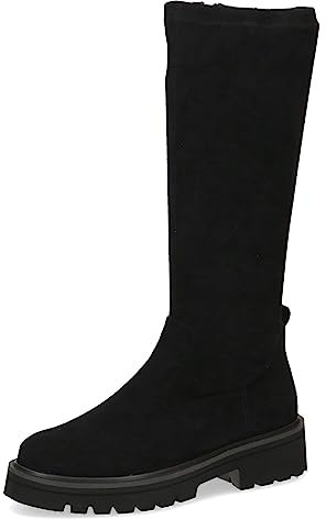 CAPRICE Damen Hohe Stiefel ohne Absatz Memotion bis zum Knie Flach Weite G, Schwarz (Black Stretch), 40 EU