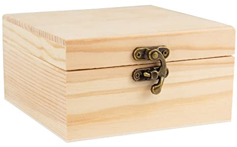 Holzbox Holzkiste mit Deckel Holztruhe Aufbewahrungsbox Vintage Aufbewahrung Truhe Kiste - mit Scharnier Verschluss, Größe: 13 cm x 13 cm x 7 cm