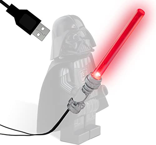 Movoja Laserschwert mit LED und USB Anschluss | Kompatibel mit Star Wars | 80cm Kabel super Dünn | Für Minifiguren | Silberner Griff | (Rot, 80cm)