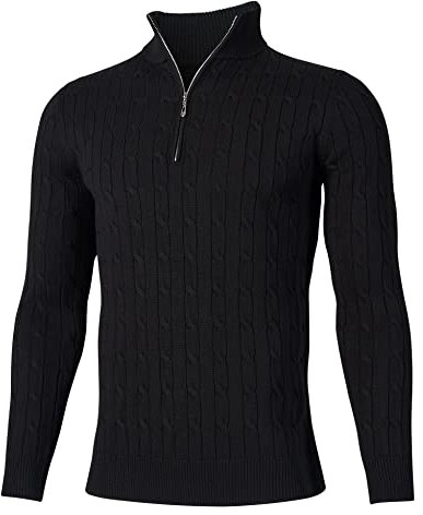 Fanient Men Classic Sweater Men Jumpers 1/4 Zip Collar Wool Sweater Casual Outdoor Upper Garment Comfortable Jumper for Men L,Black