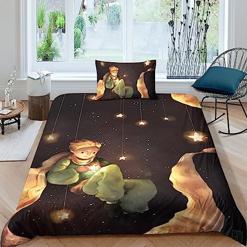 FGAITH Der kleine Prinz Bettwäsche 3D Bettbezug, Animation Set Bettwäsche Set Bettbezüge Mikrofaser Bettbezug Mit Reißverschluss Und Kissenbezug Single(135x200cm)