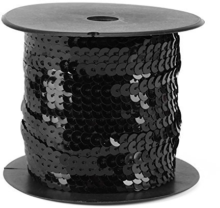 Glitzer Paillettenband 100m 6mm Flache Runde Pailletten für Nähen Basteln Schmuckherstellung - Borte DIY Dekoration Accessoires Theaterkostüme Hochzeitsdeko (Schwarz)