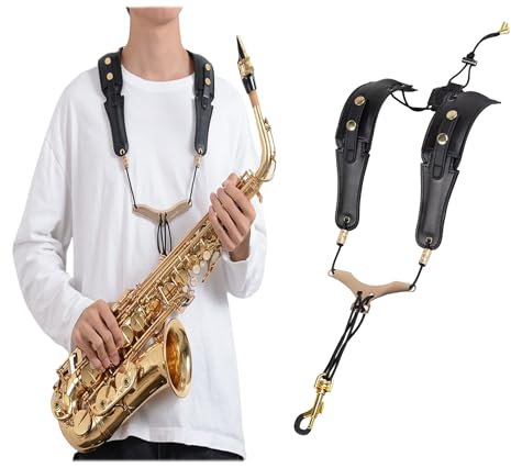 ZHYUAN tracolla per sassofono,Cinghie per sassofono,Tracolla regolabile per sassofono,Tracolla per sassofono in pelle,cintura per sassofono,Tracolla senza pressione per sassofono basso alto tenore