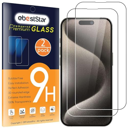 ebestStar - {2 Stück) Panzer Schutz Glas für iPhone 15, iPhone 15 Pro, 3D Displayschutz, 9H gehärte Glas, Abgerundete, Blasenfrei