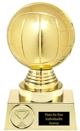 eberin · Volleyball Pokal · Beachvolley Trophäe · Hallenvolleyball Siegerpreis · Wanderpokal · Volleyball gold · Pokal mit Wunschgravur · stabiler Kunststoffpokal gold · Größe 16,5 cm