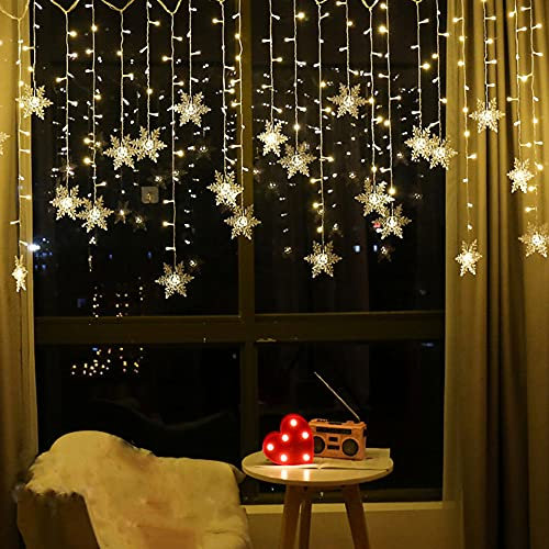 Christmas LED Snowflake String Lights - 3.5m Snowflake LED Curtain Lights Garland Wedding Decorations for Christmas, Wedding, Party, Home, Terrace, Ramadan, Lawn (Warm Light)