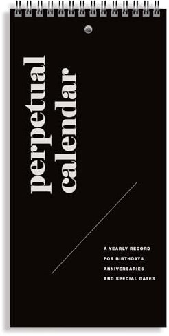Ewiger Kalender, 12,7 x 25,4 cm, minimalistischer Erinnerungskalender für besondere Anlässe, Spiralbuch, monatlicher und täglicher Wand-Organizer für wichtige Termine, Geburtstage, Jubiläen (schwarzer
