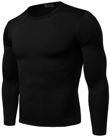 FONCBIEN Base Layer Mens Top, Quick Dry Compression Shirt Long Sleeve Running Top Men Crew Neck Tight Fit Under Armour T-Shirt Compression Tops for Riding Football Cycling Hiking (XL,Black)