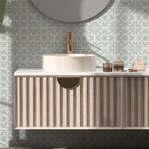 Alwayspon 25 adesivi per piastrelle da 15 cm, motivo floreale verde, autoadesivi, per bagno, cucina, paraspruzzi per fornelli, in vinile, per piastrelle da parete