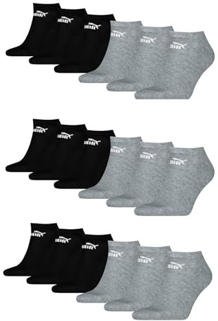 PUMA Unisex Sneaker Socken knöchelhoch für Damen Herren 18er Pack, Farbe:666 - black/grey, Socken & Strümpfe:35-38