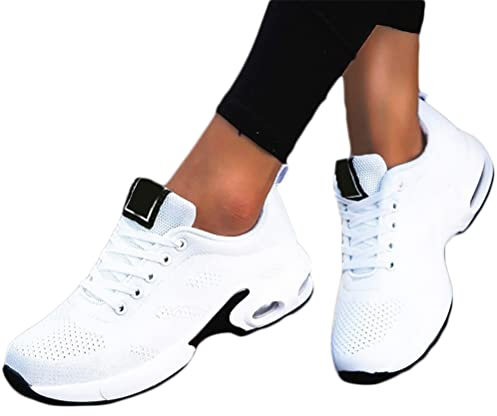 Minetom Sneaker Damen Mesh Laufschuhe Turnschuhe Sportschuhe Sneaker Running Tennis Schuhe Straßenlaufschuhe Dämpfung Leichtgewichts Atmungsaktiv Walkingschuhe Outdoor Fitness Jogging B1 Weiß 42 EU
