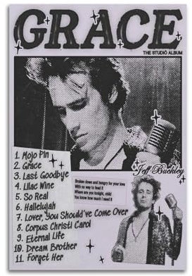 ZaMouss Jeff Buckley Album Grace Leinwandposter, Wandkunst, Dekoration, Wohnzimmer, Schlafzimmer, Dekoration, Poster, 30 x 45 cm, ungerahmter Stil