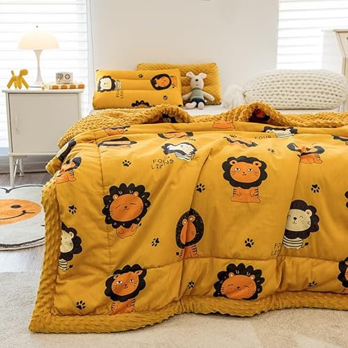 Baumwolle Wohndecke 120x150 cm Polar Fleece Decke Weiche Flauschige Winter Wärme Dick Kinder Kuscheldecken Couchdecke Tagesdecke Niedlich Löwe Muster Bettdecke Doppelseitige Blanket für Mädchen Junge