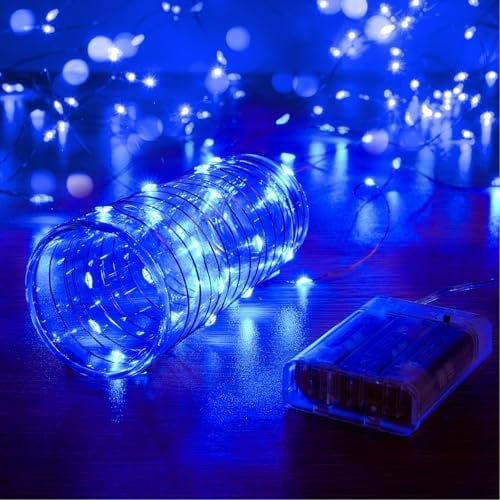 Ariceleo Upgraded LED Fairy Lights, 1 Pack 16ft Blue with Timer and Synchronized Twinkle Mode, Battery Operated String Lights, Separately Boxed, 50 LEDs, Idea for Christmas Bedroom Party Wedding